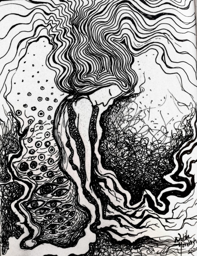 In the Cemetery of Eyes, drawing by Nabila Horakhsh